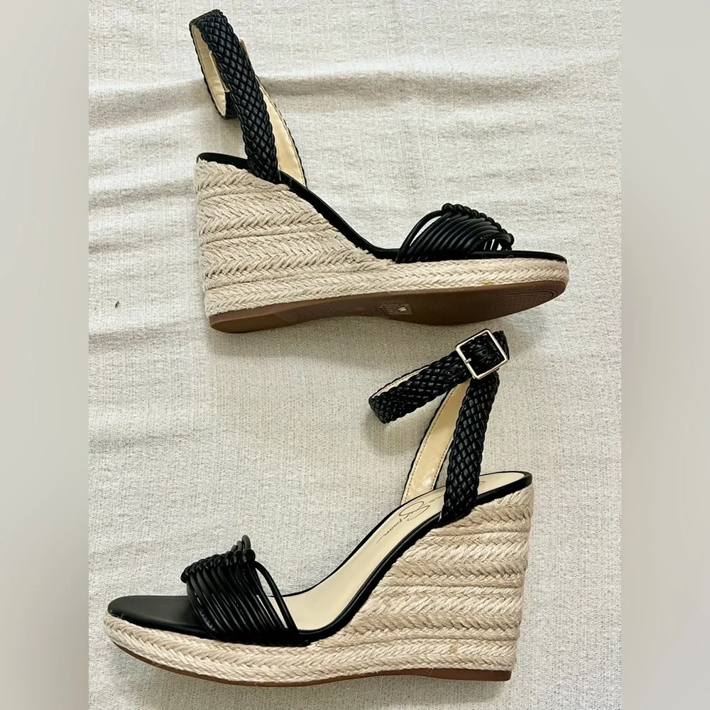 NIB Jessica Simpson Talise Knotted Strap Wedge Sandals- Black 10